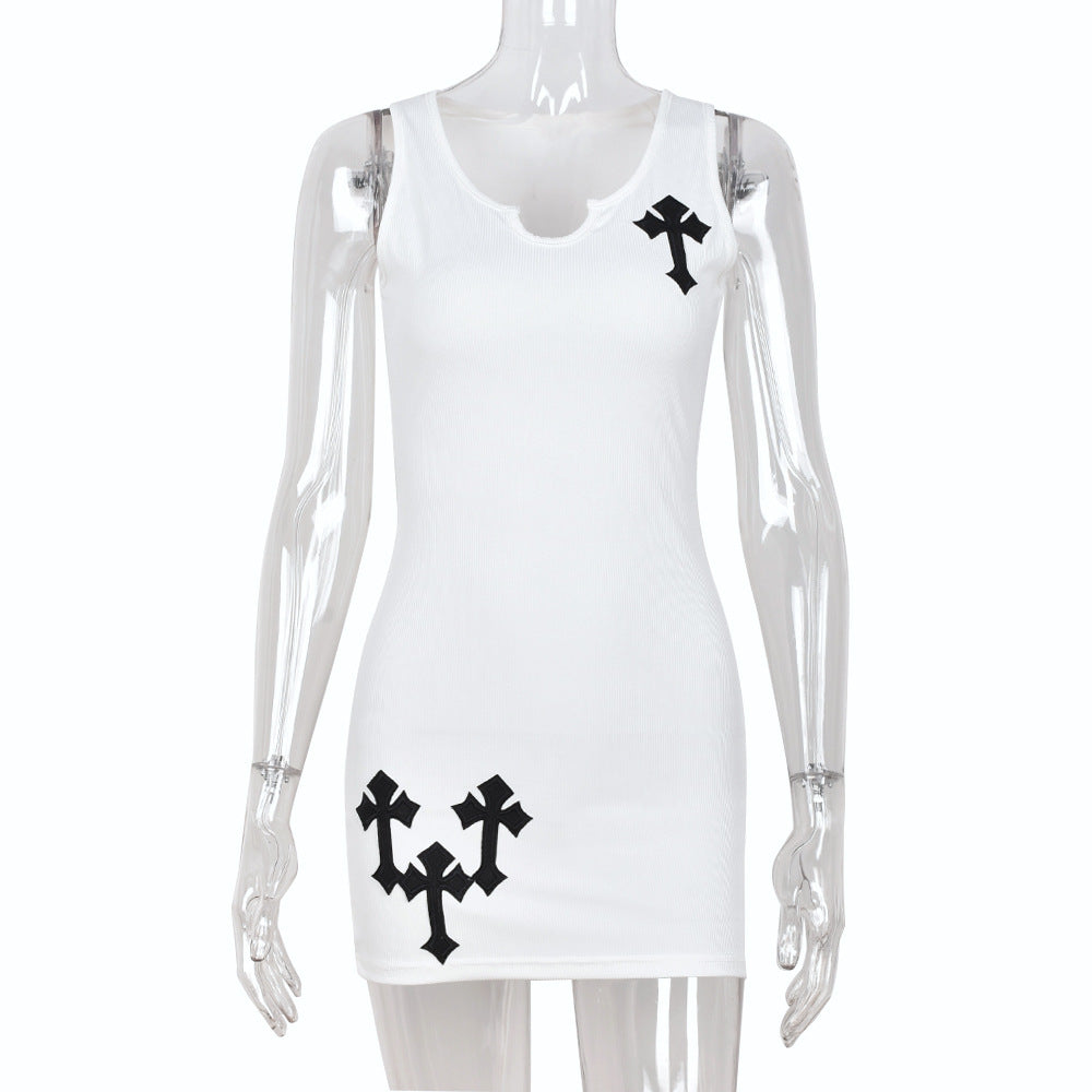 Sexy Crucifix Sleeveless Slim Mini Dress
