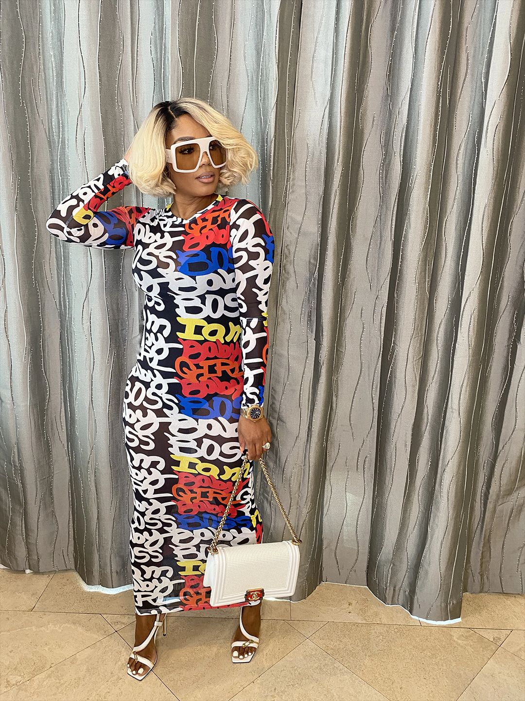 Sexy Sexy Printed Long Sleeve Maxi Dress