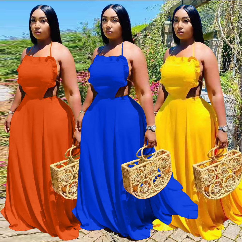 Sexy Solid Sexy High Waist Big Swing Maxi Dress