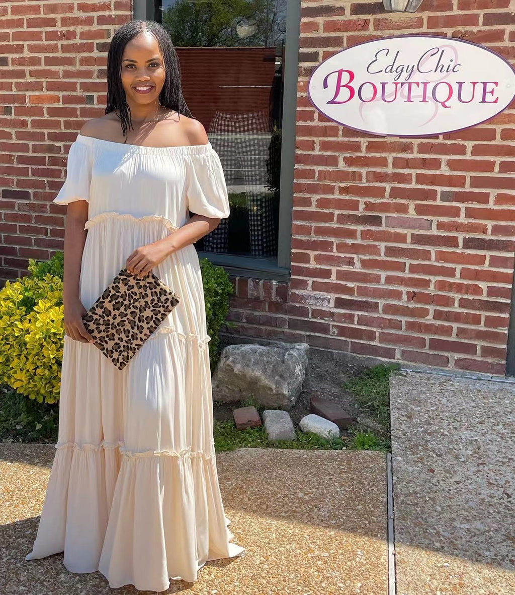 Sexy Plus Size Solid Slash Neck High Waist Maxi Dress