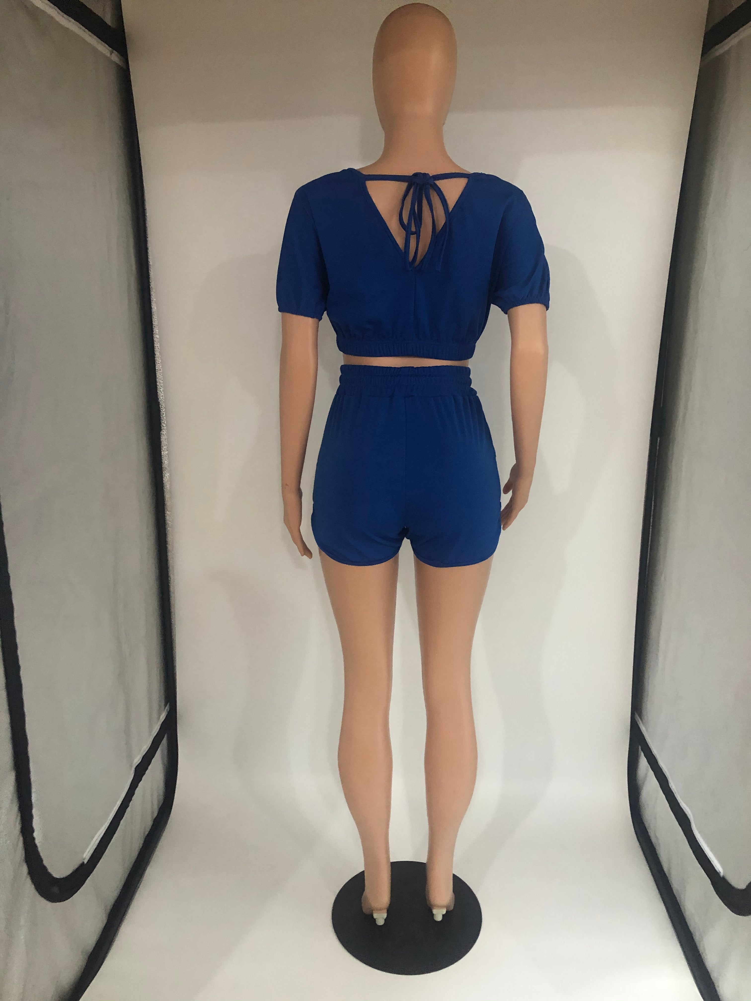 Sexy Solid Color Casual Short Sleeve Shorts  Two Piece Sets