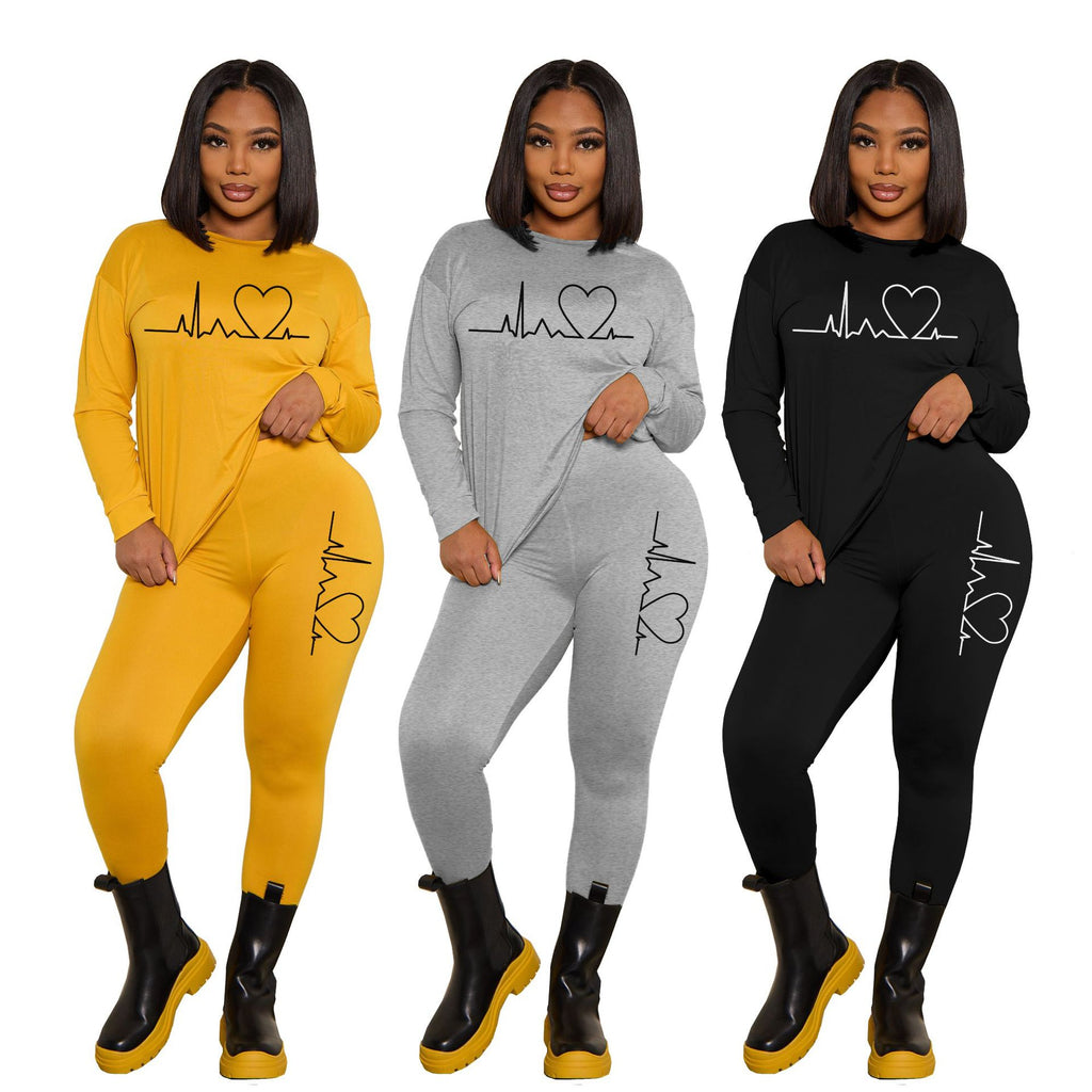 Sexy Fashion Print O Neck Two Piece Pants Set