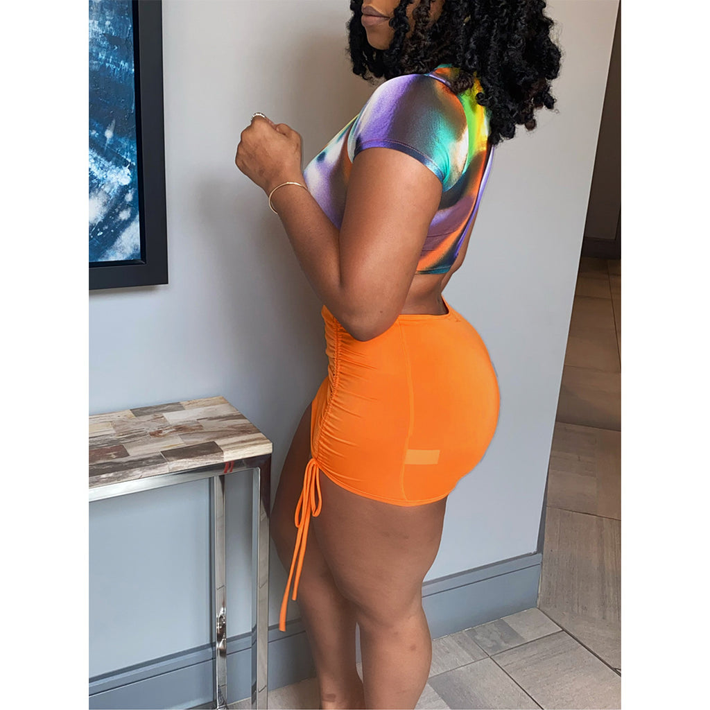 Sexy Sexy Crop Top Ruched Mini Skirt 2 Piece Sets