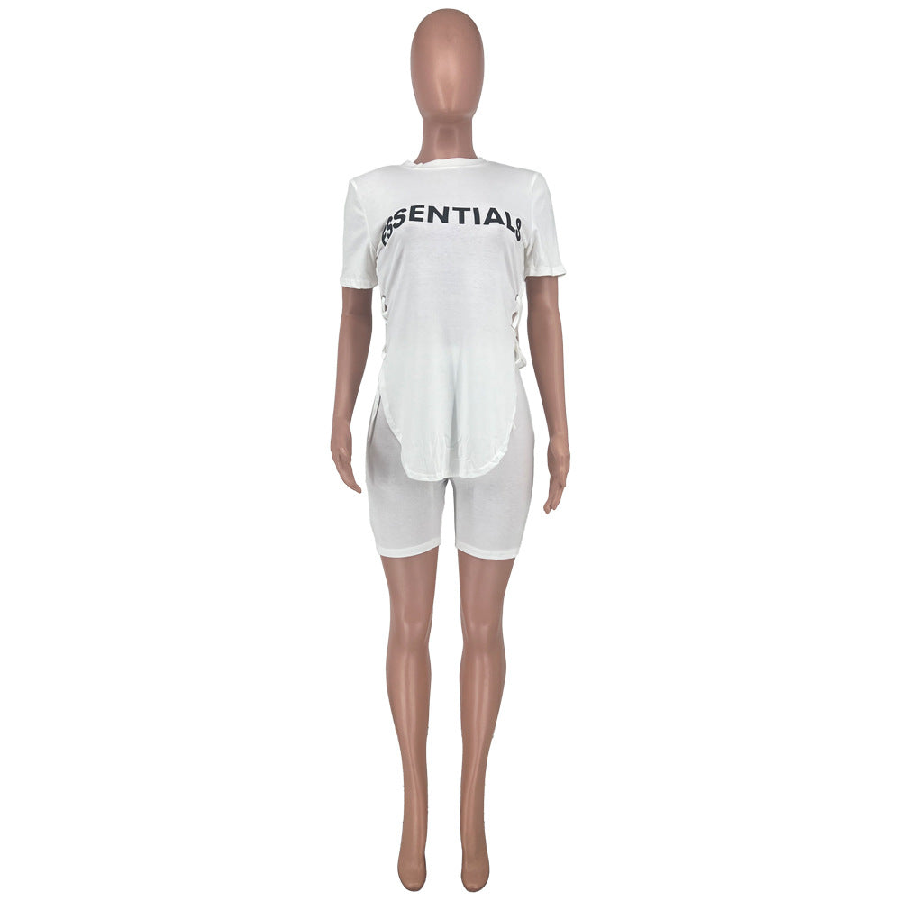 Sexy Plus Size Letter Print Short Sleeve Bandage Two Piece Set