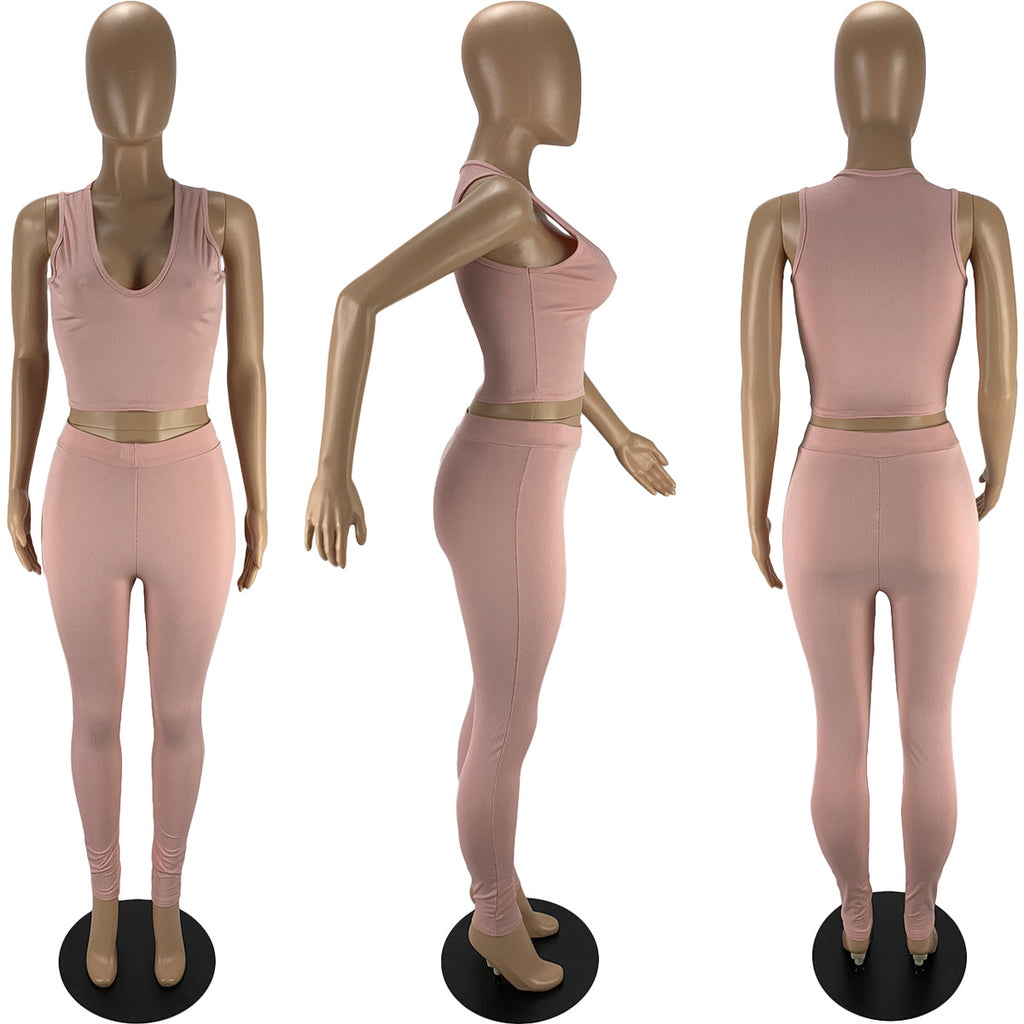 Sexy Solid Sleeveless Two Piece Pant Sets