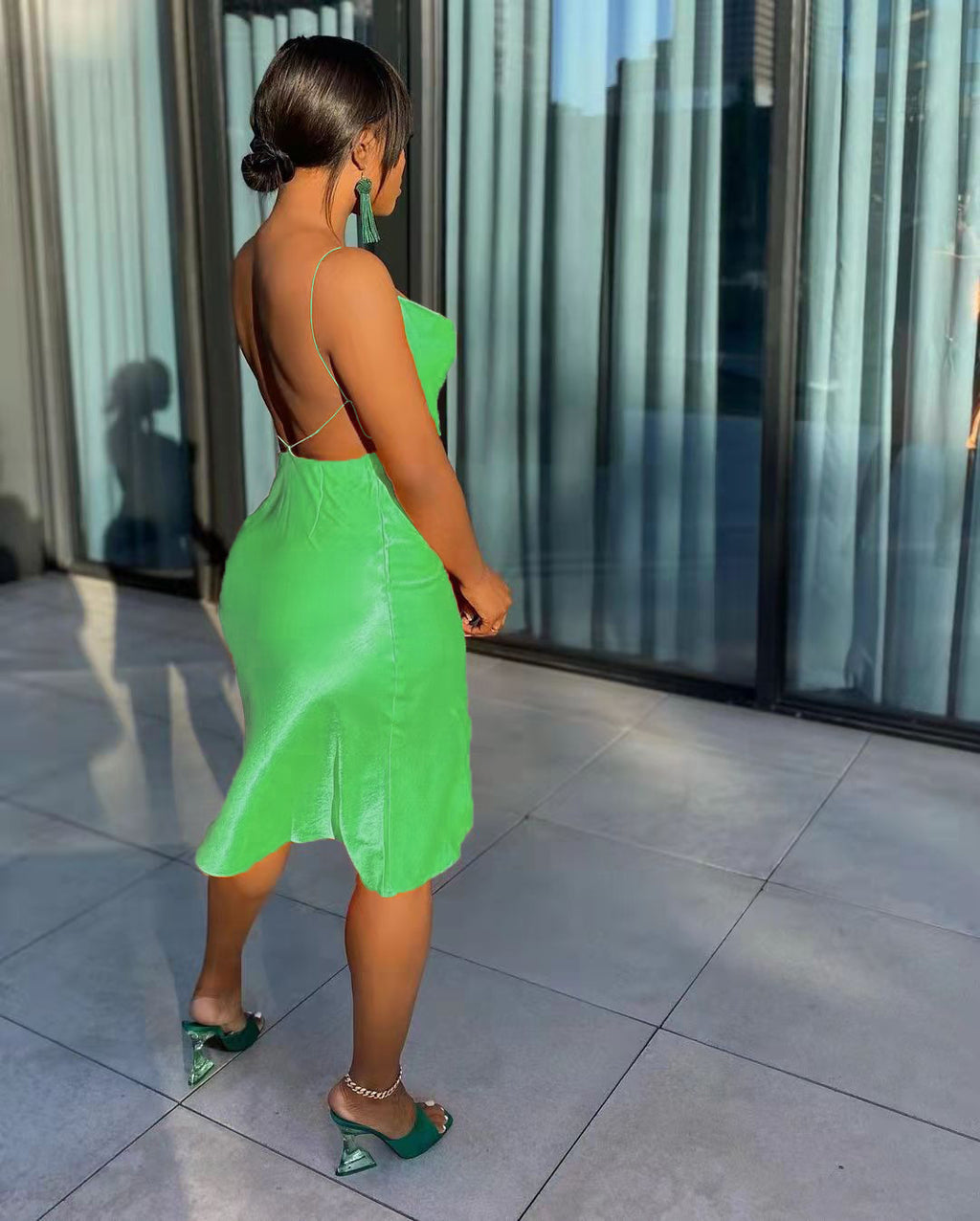 Sexy Sexy Solid Backless Spaghetti Strap Midi Dress