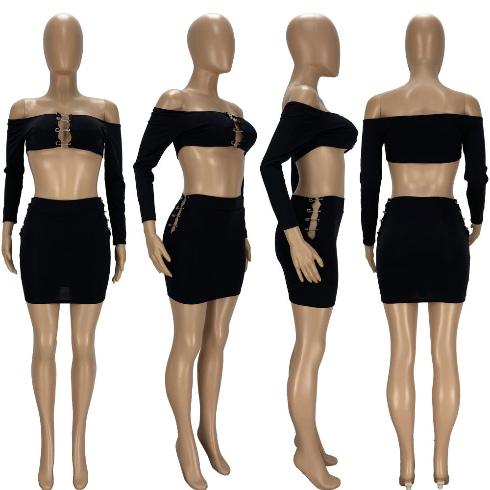 Sexy Sexy Long Sleeve Off Shoulder Mini Skirt 2 Piece Sets