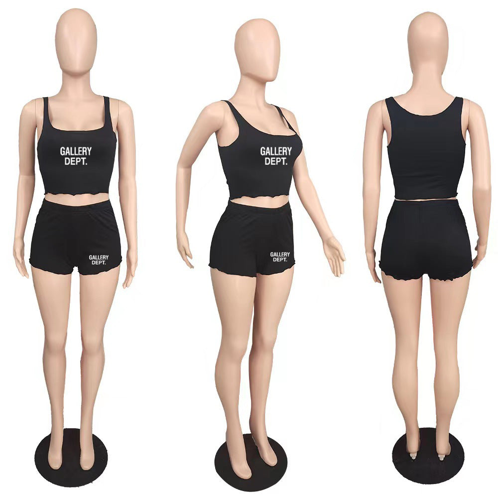 Sexy Letter Print Tank Tops And Shorts Sport Suit