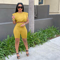 Sexy Solid Shoulder Pads Sleeveless Two Piece Shorts Set