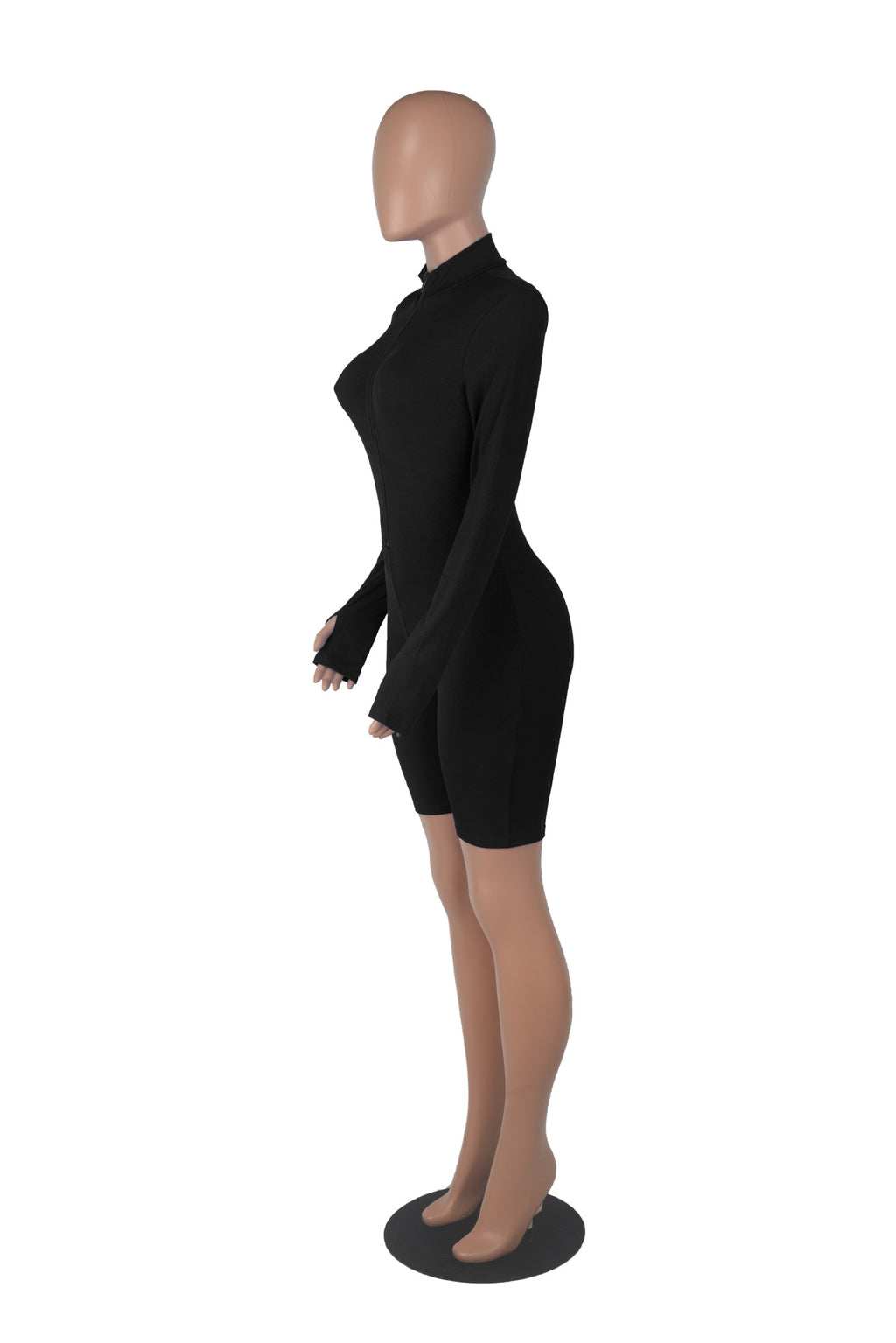 Sexy Solid Zipper Long Sleeve Sport Romper