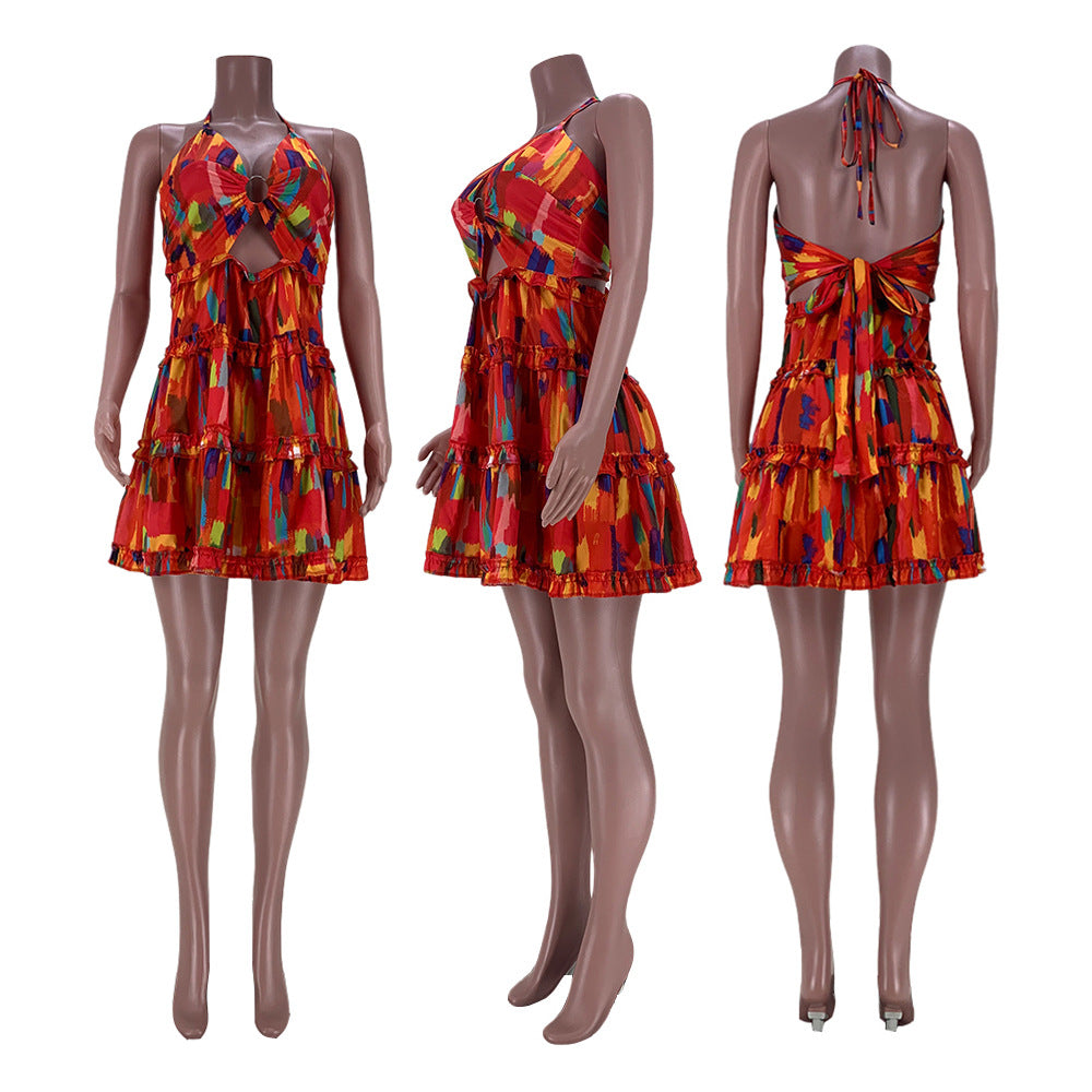 Sexy Sexy Printed Halter Backless Mini Dress