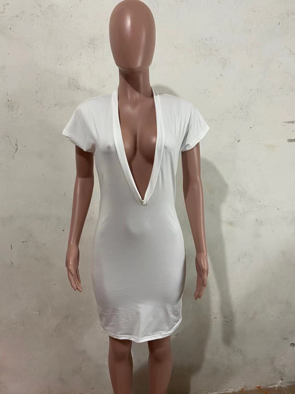 Sexy Fashion Sexy Nightclub Solid Color Deep V Dress