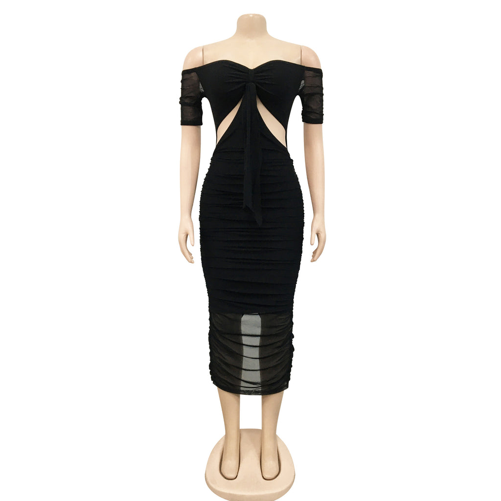 Sexy Sexy Off Shoulder Hollow Out Ruched Midi Dress
