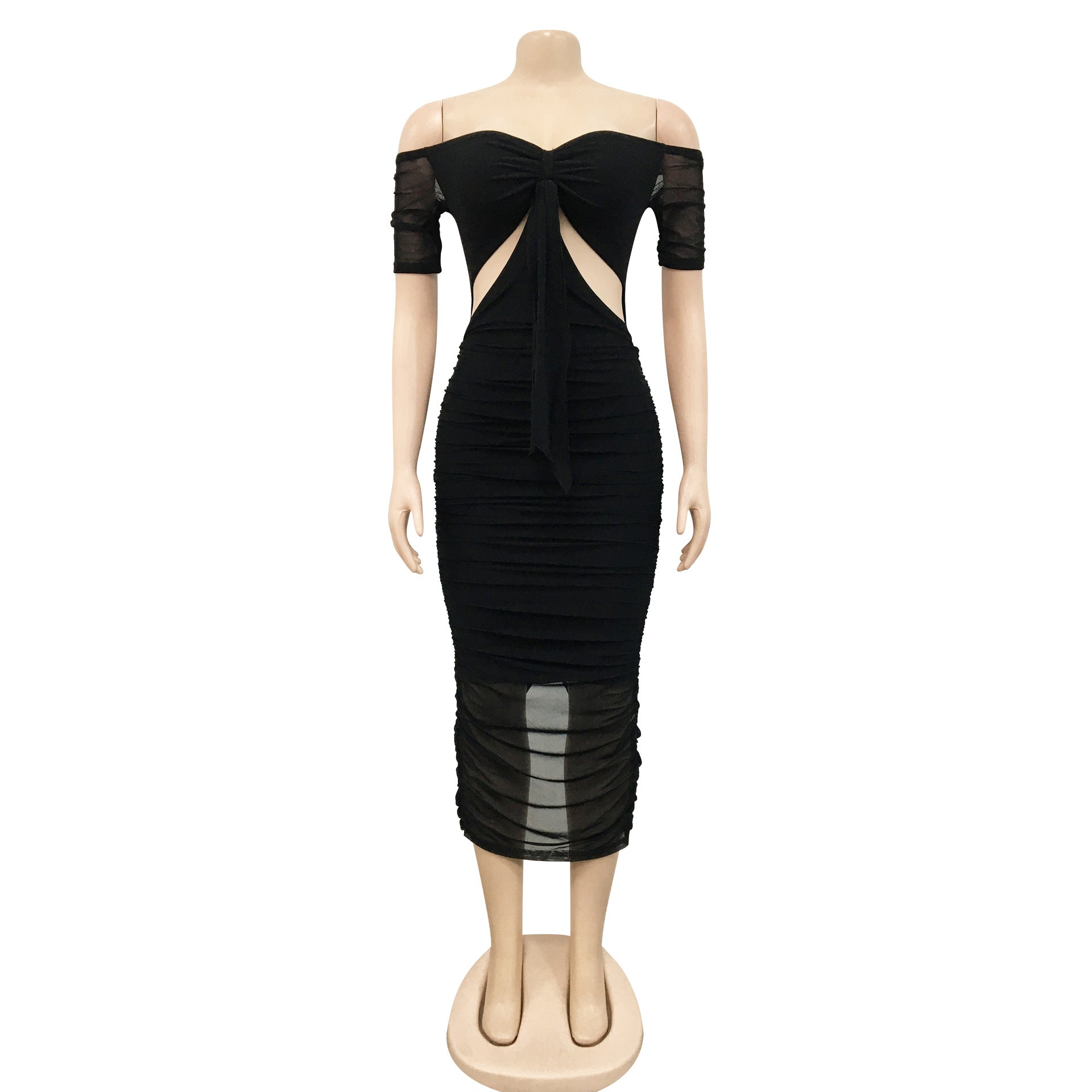 Sexy Sexy Off Shoulder Hollow Out Ruched Midi Dress