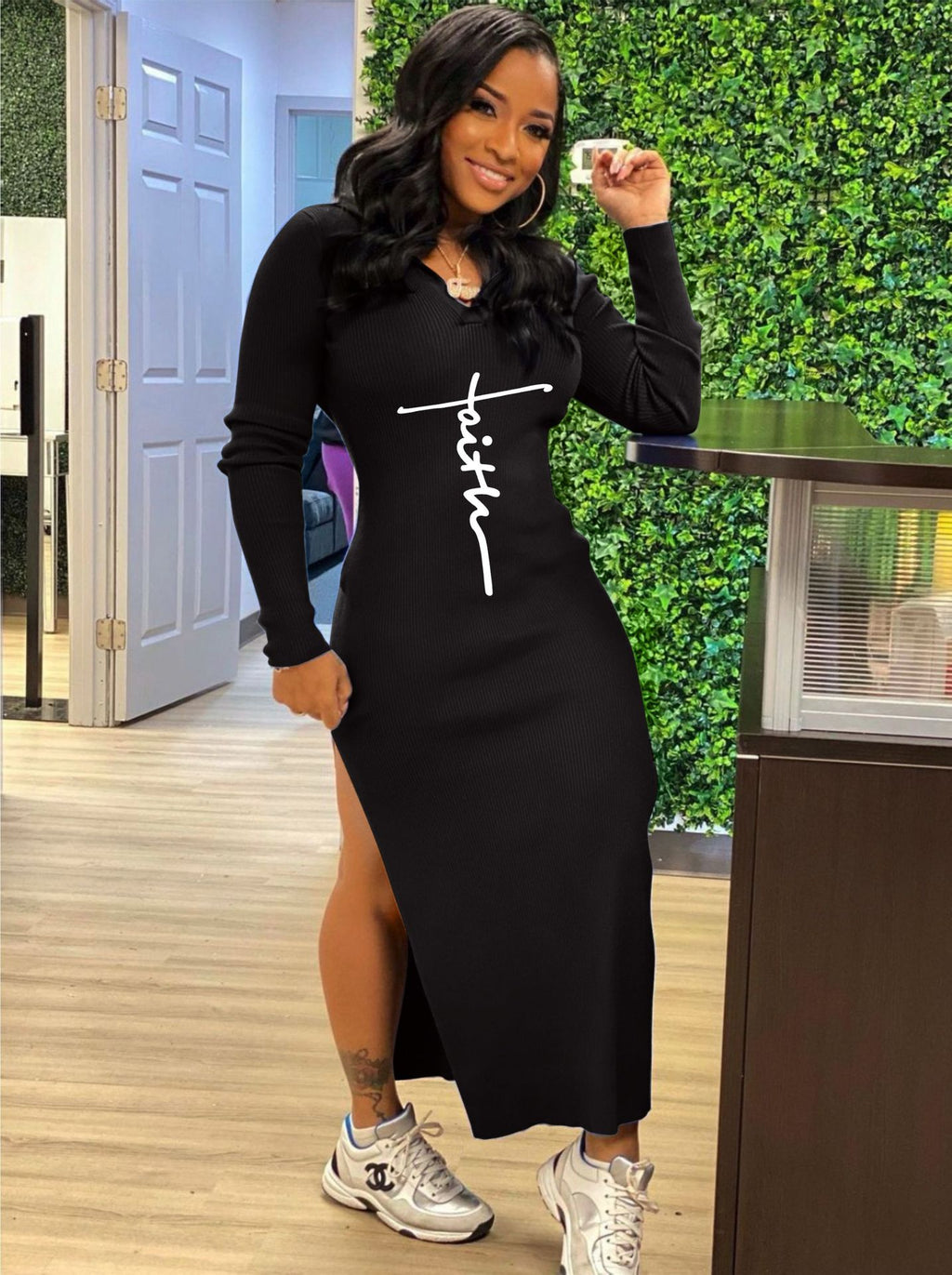 Sexy Letter Print Hooded Backless Split Maxi Dress