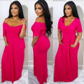 Sexy Solid Short Sleeve Pocket Maxi Dress