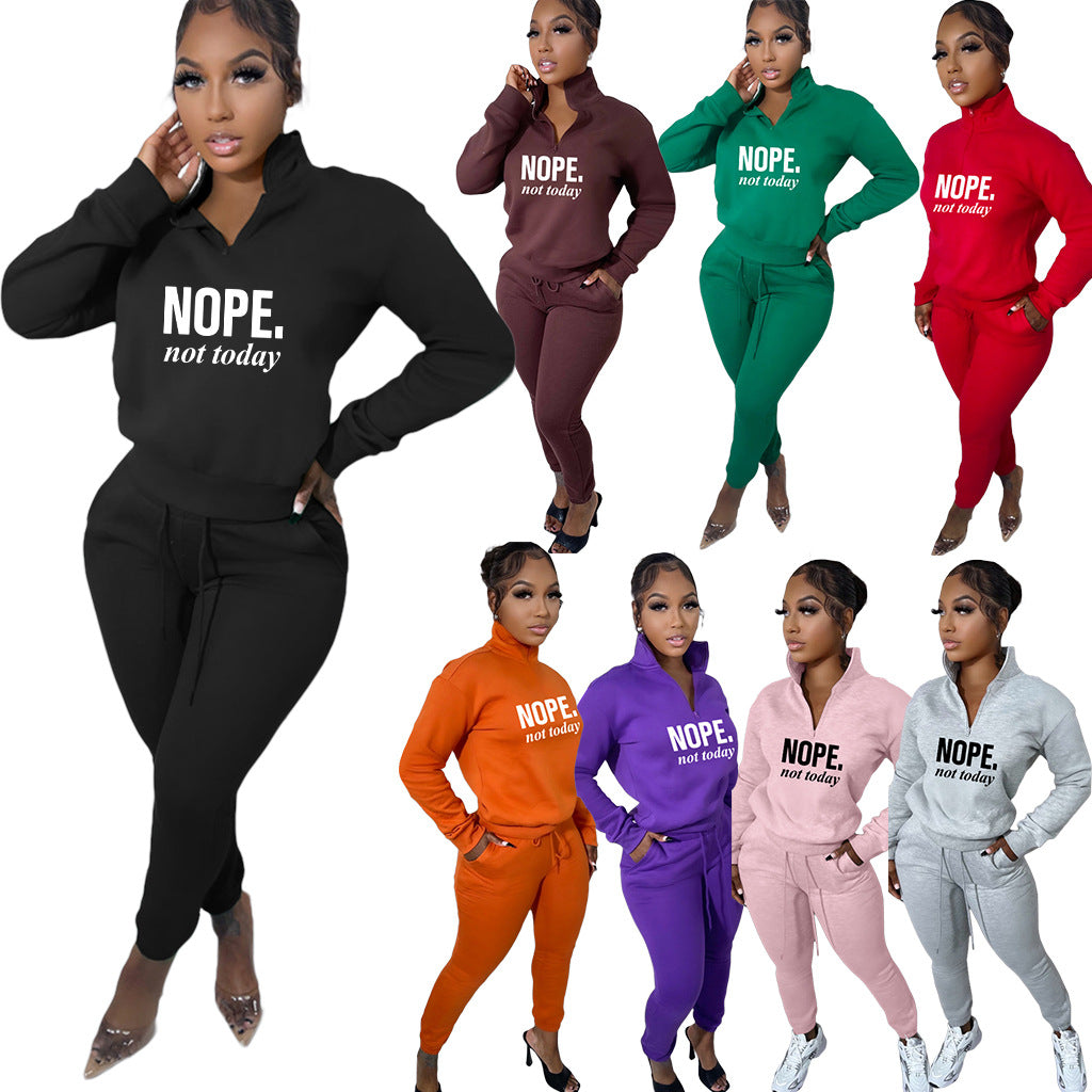 Sexy Letter Print Plush Pullover And Pant Sport 2 Piece Set