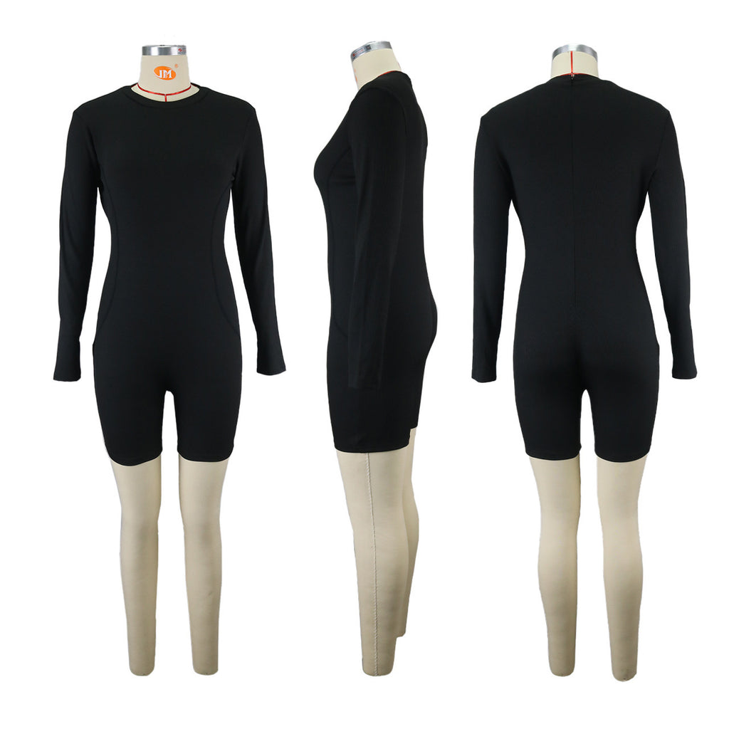 Sexy Ribber O Neck Patchwork Line Sports Rompers
