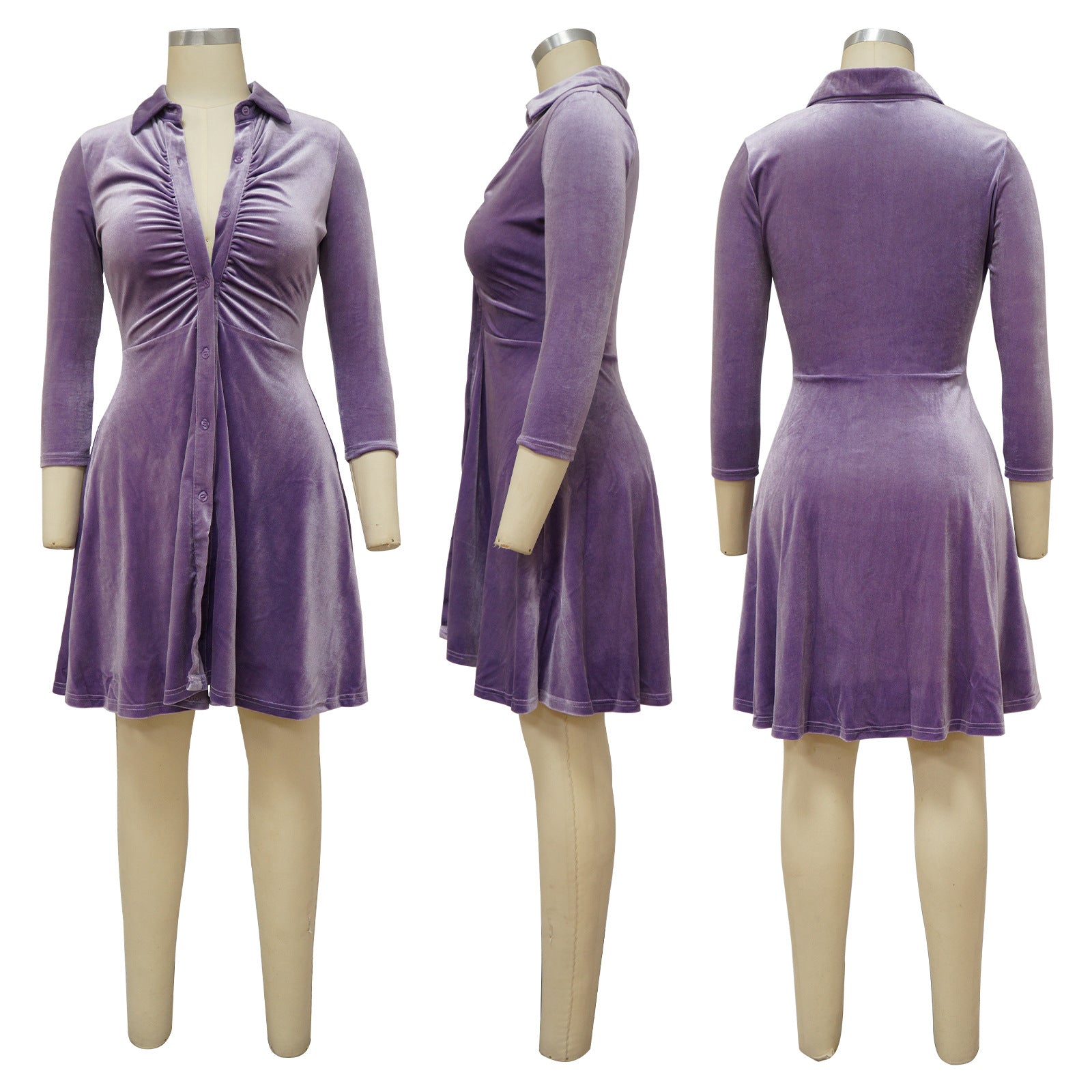 Sexy Solid Velvet Long Sleeve Mini Dress