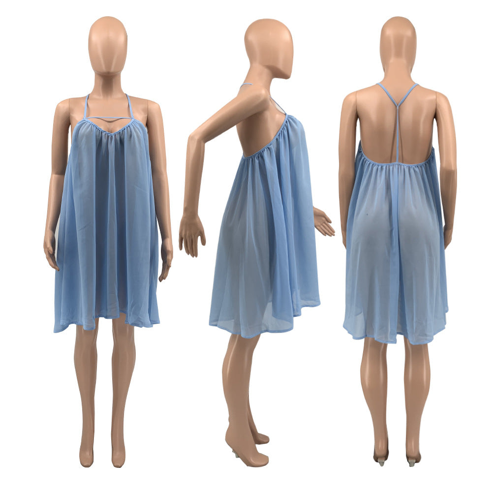 Sexy Casual Solid Chiffon Backless Dress