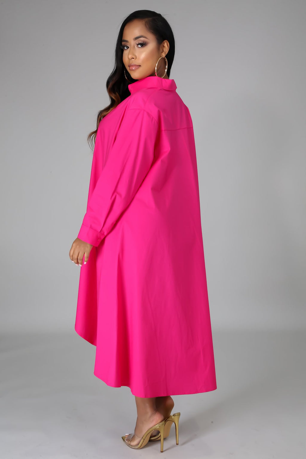 Sexy Plus Size Solid Long Sleeve Irregular Loose Shirt Dress