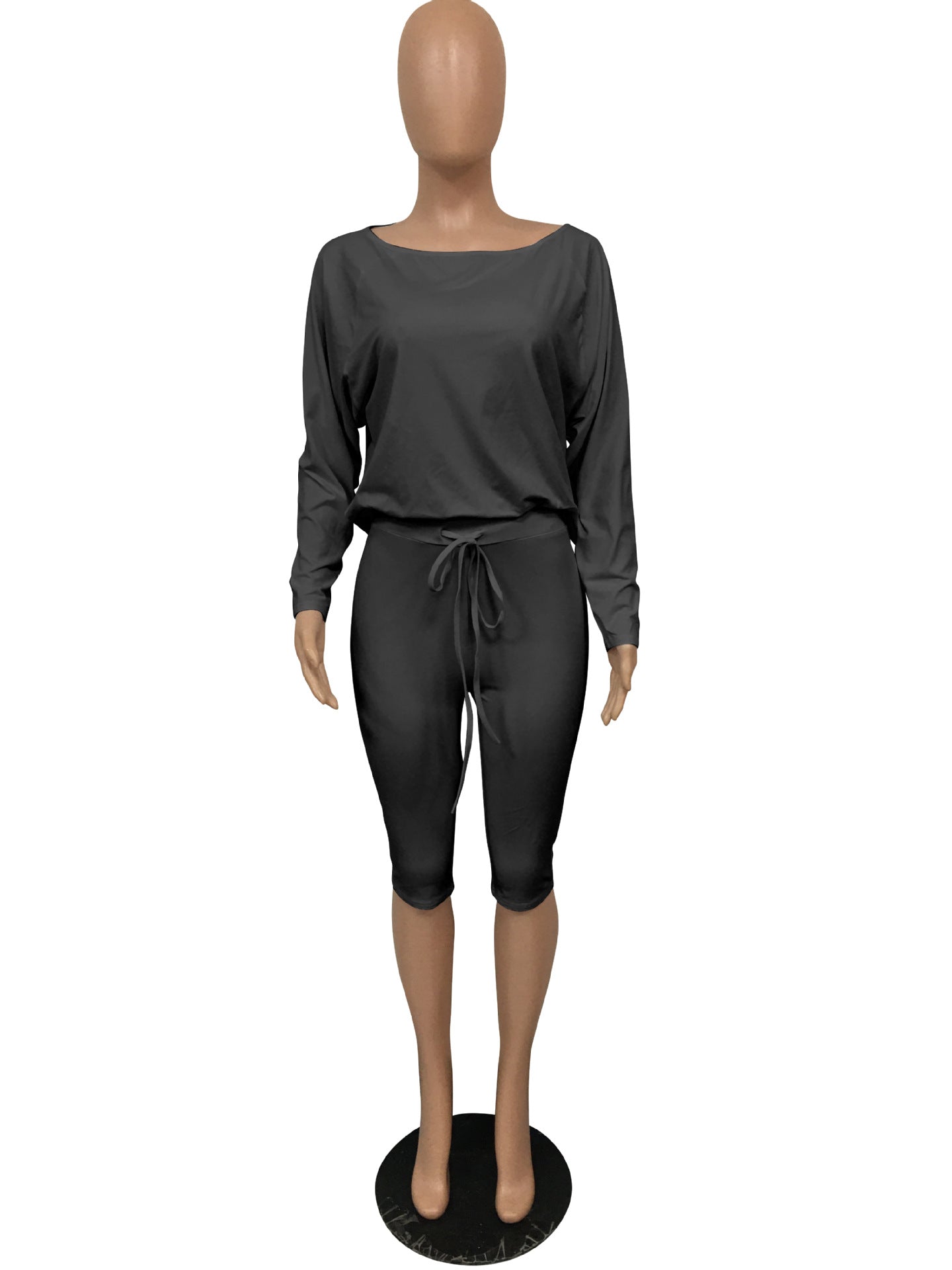 Sexy Solid Long Sleeve Top+Knee Length Pants 2 Piece Sets