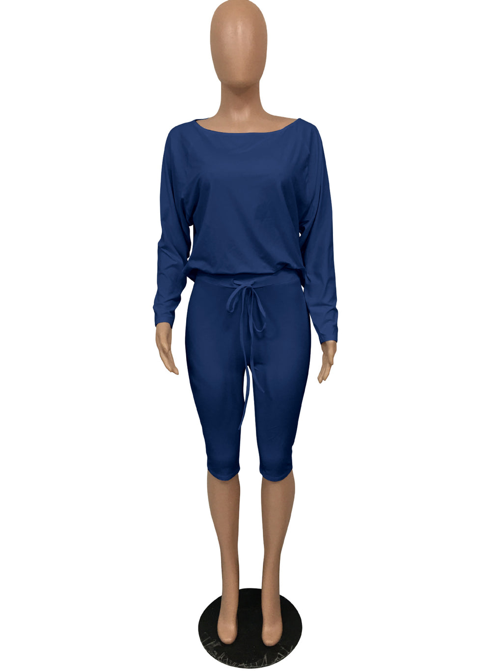 Sexy Solid Long Sleeve Top+Knee Length Pants 2 Piece Sets
