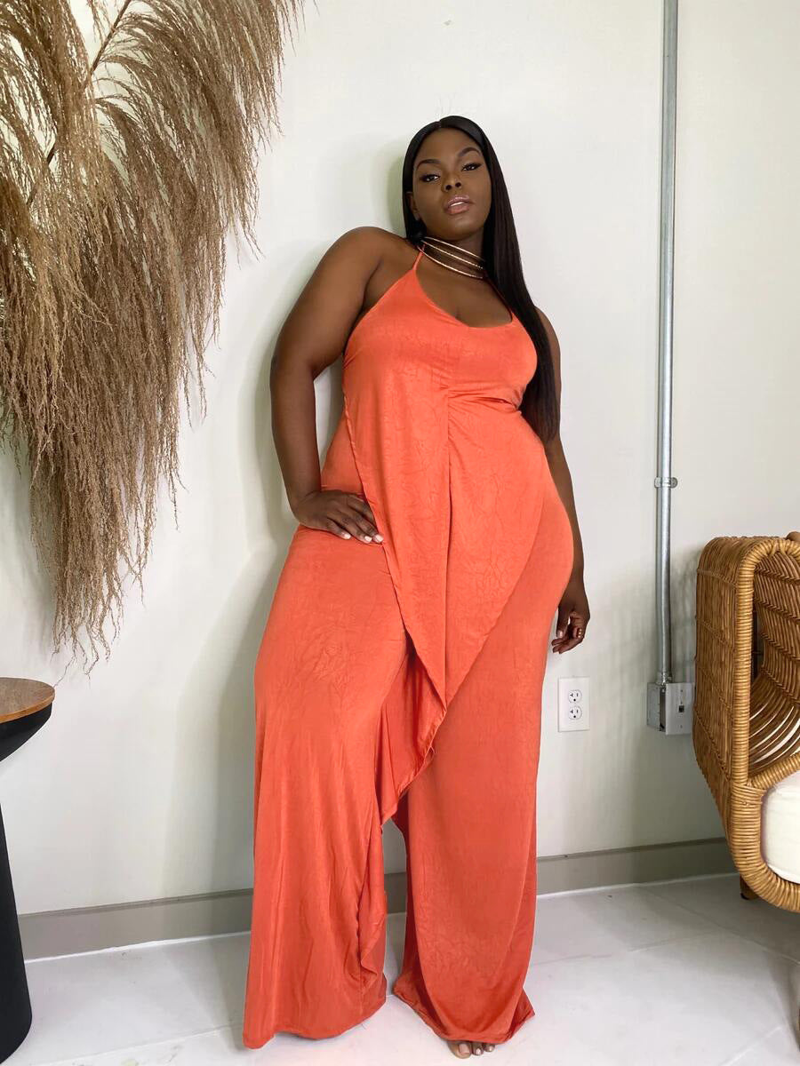 Sexy Solid Ruffled Halter One Piece Jumpsuit