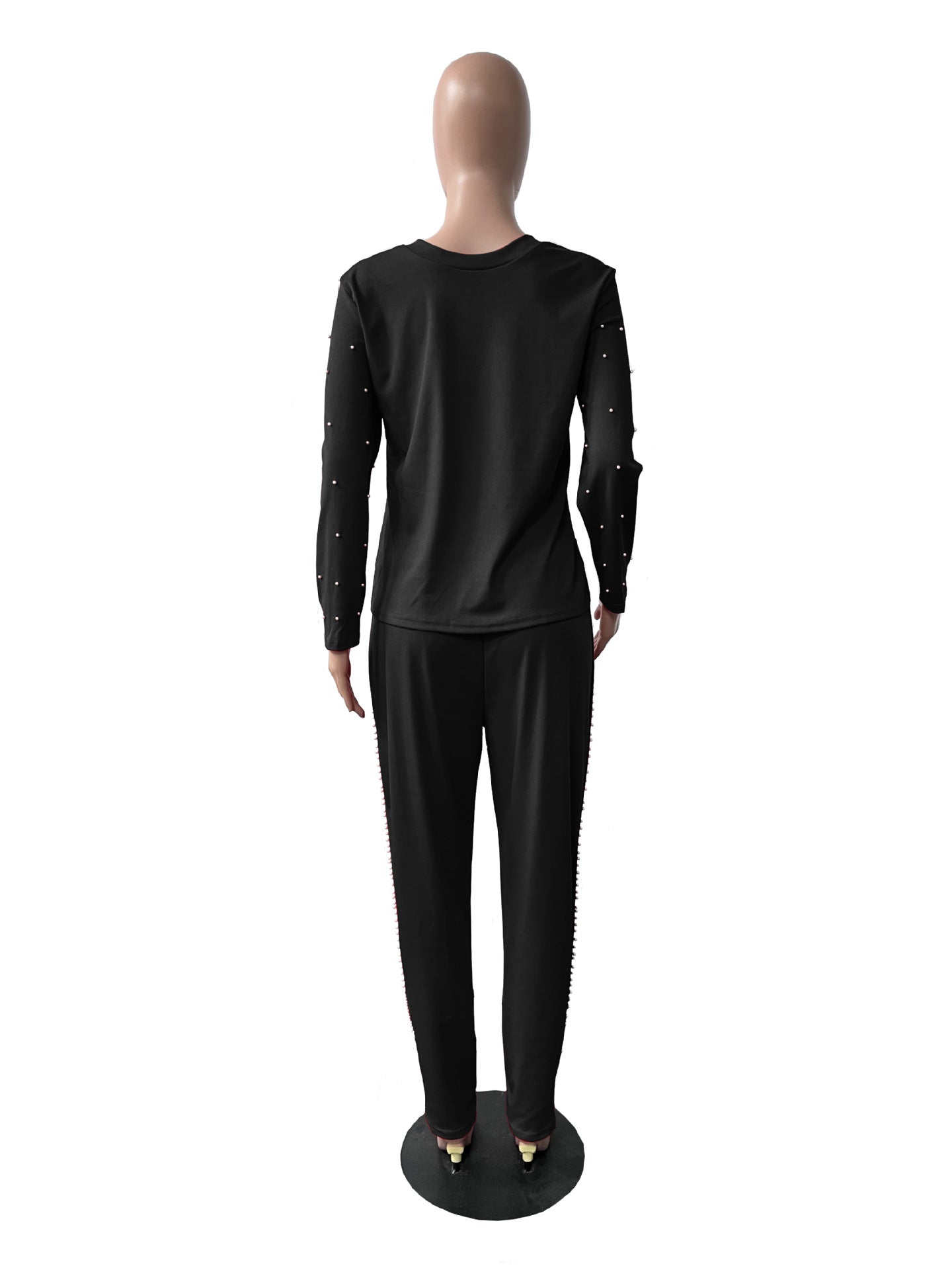Sexy Pearl Decoration Long Sleeve Print Pant Casual Suit