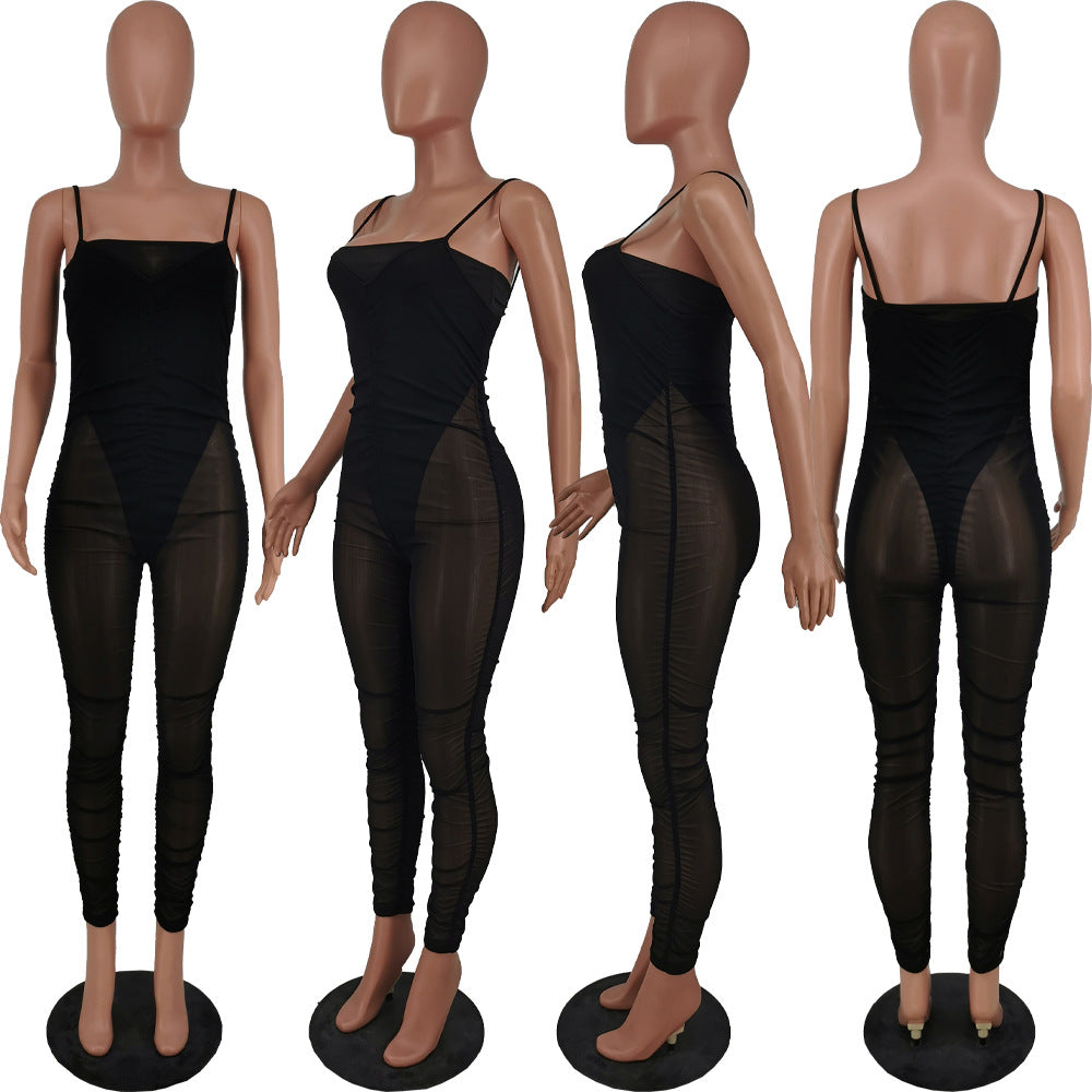 Sexy Sexy Strapless Bodysuit+Mesh Strap Jumpsuit 2 Piece Sets