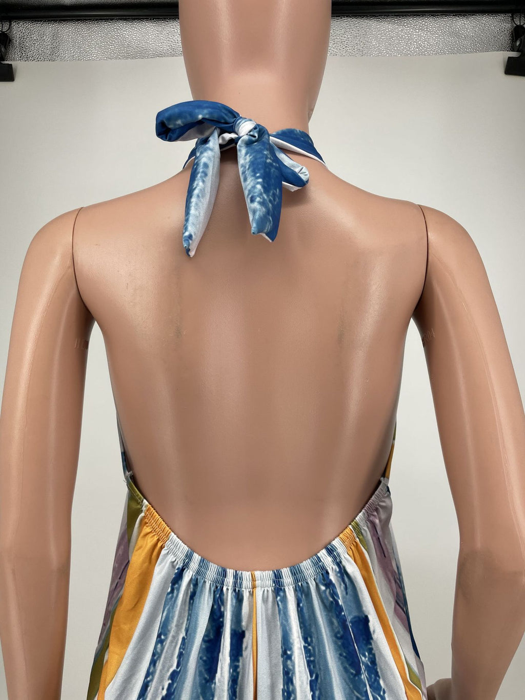 Sexy Tie Dye Print Halter Backless Loose Jumpsuit