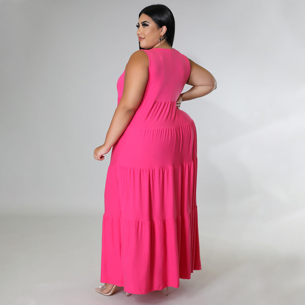 Sexy Plus Size Solid Sleeveless Maxi Dress