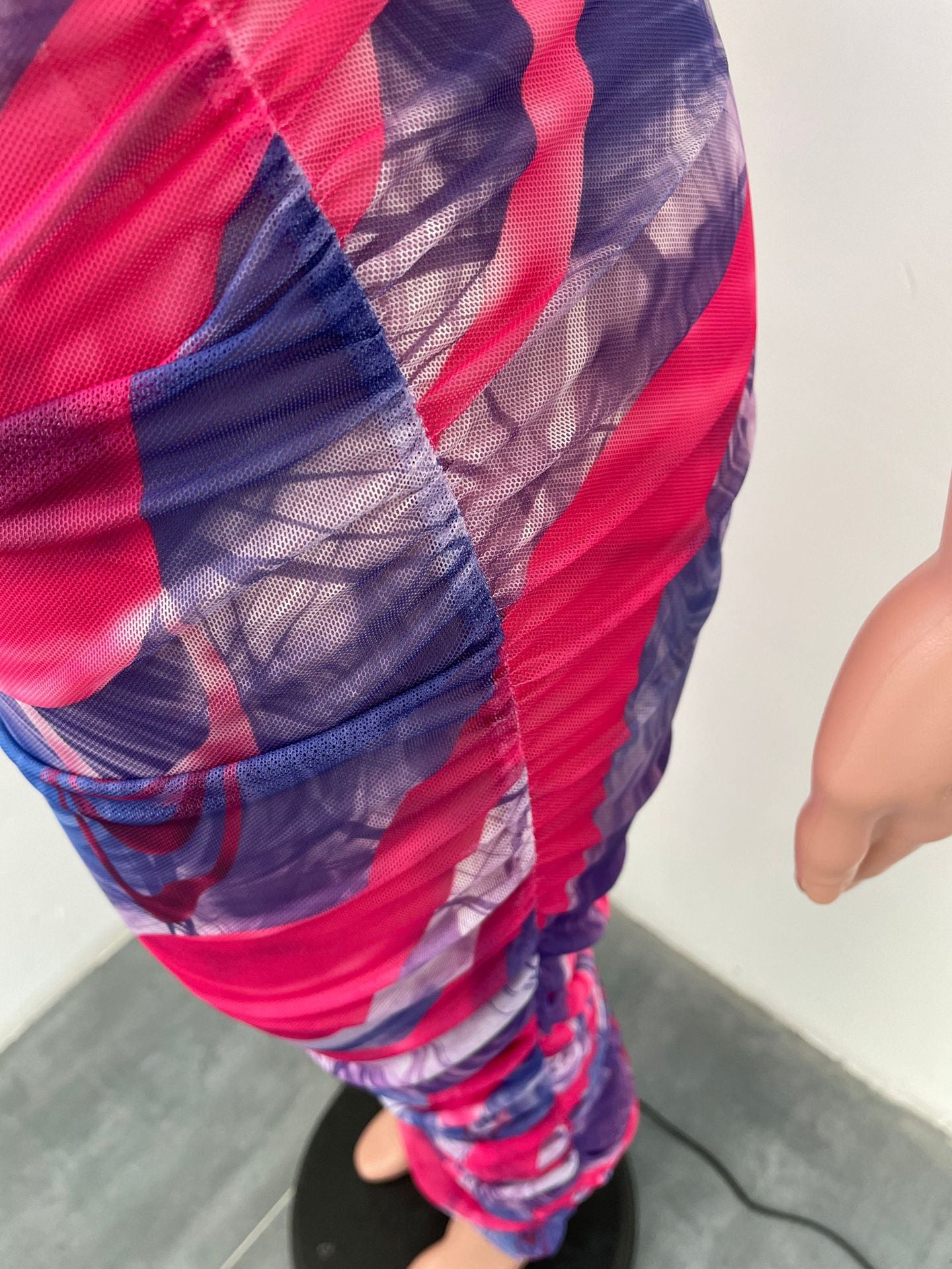 Sexy Sexy Mesh Print Halter Ruched Maxi Dress