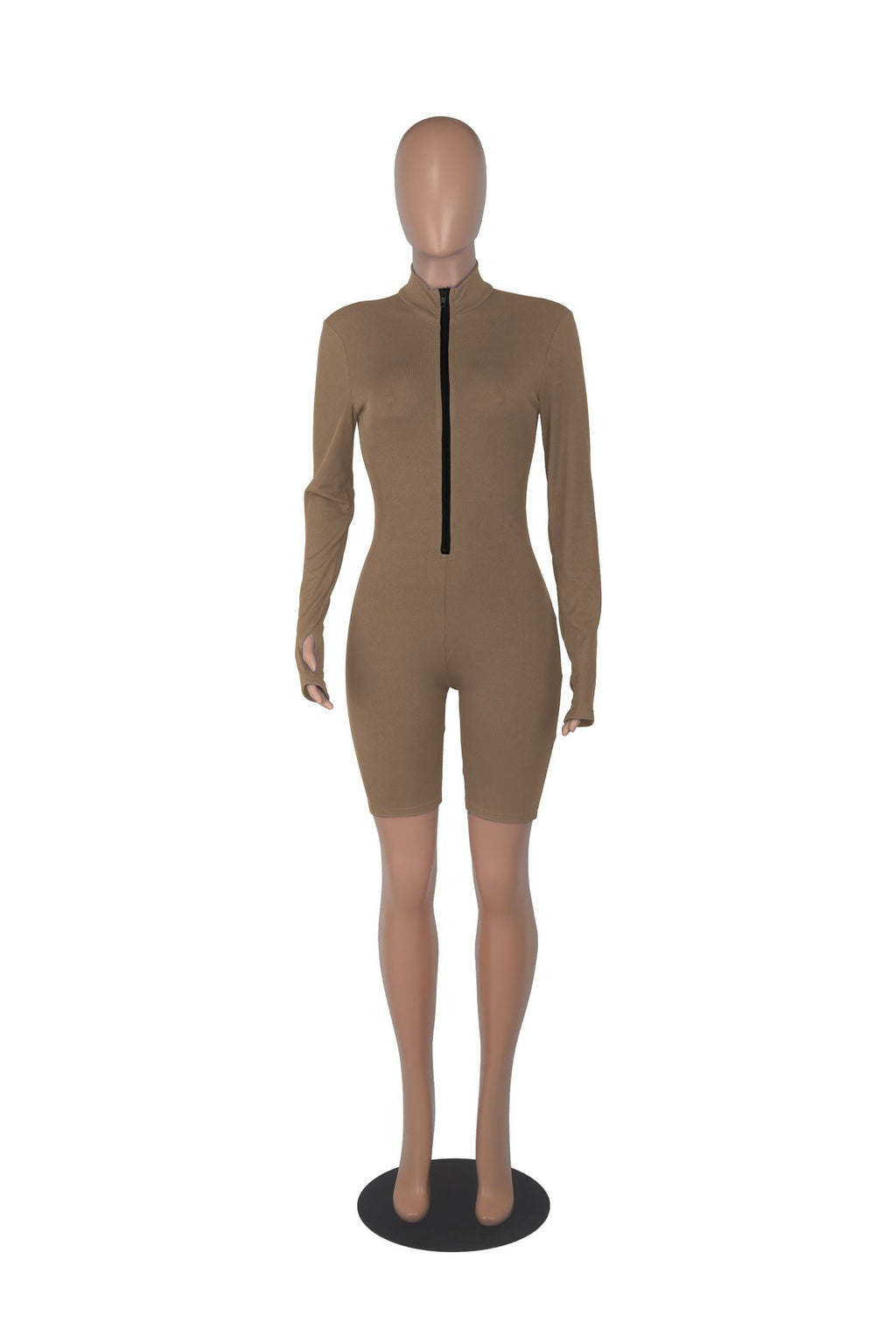 Sexy Solid Zipper Long Sleeve Sport Romper