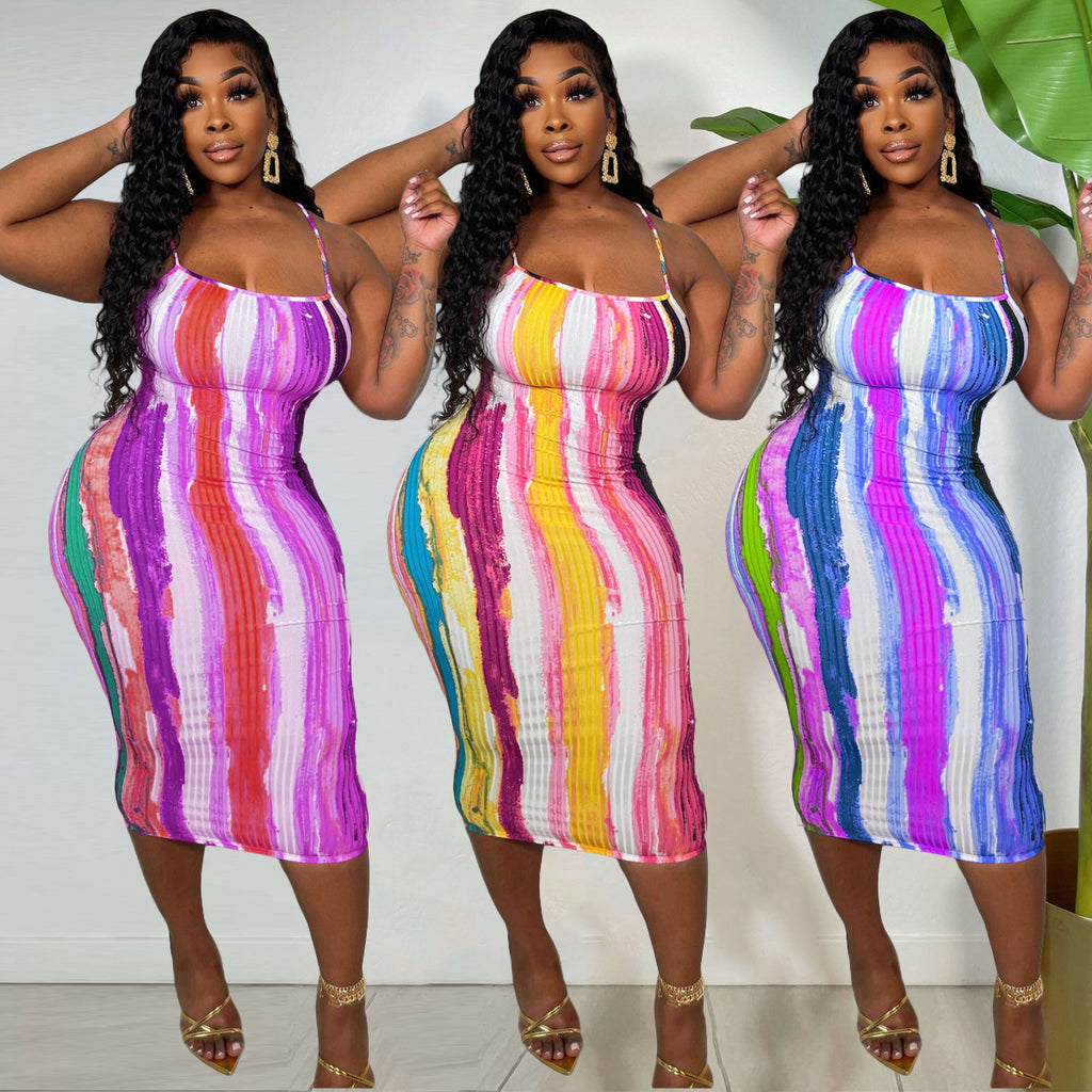 Sexy Sexy Printed Spaghetti Strap Midi Dress
