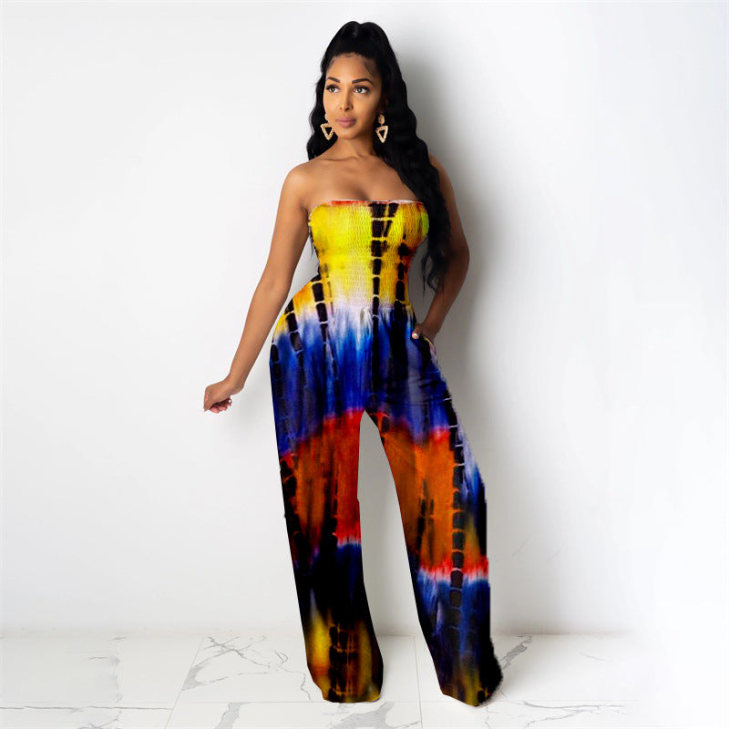 Sexy Sexy Tie Dye Print Off Shoulder Tube Jumpsuit