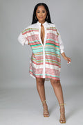 Sexy Plus Size Printed Long Sleeve Shirt Dress