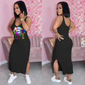 Sexy Plus Size Lip Print Sleeveless Split Maxi Dress