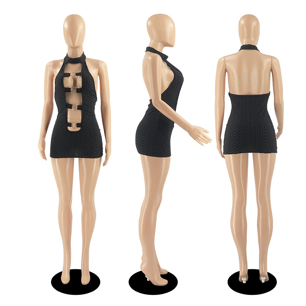 Sexy Sexy Hollow Out Halter Backless Mini Dress