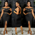 Sexy Sexy Off Shoulder Split Bodycon Midi Dress (Without Belt)