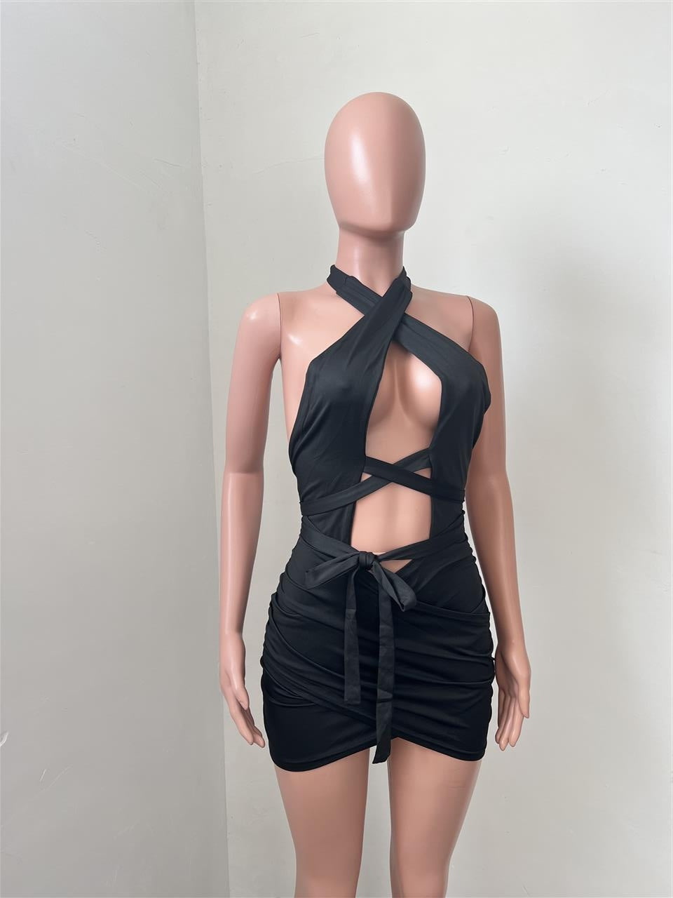Sexy Sexy Halter Backless Hollow Out Bandage Mini Dress