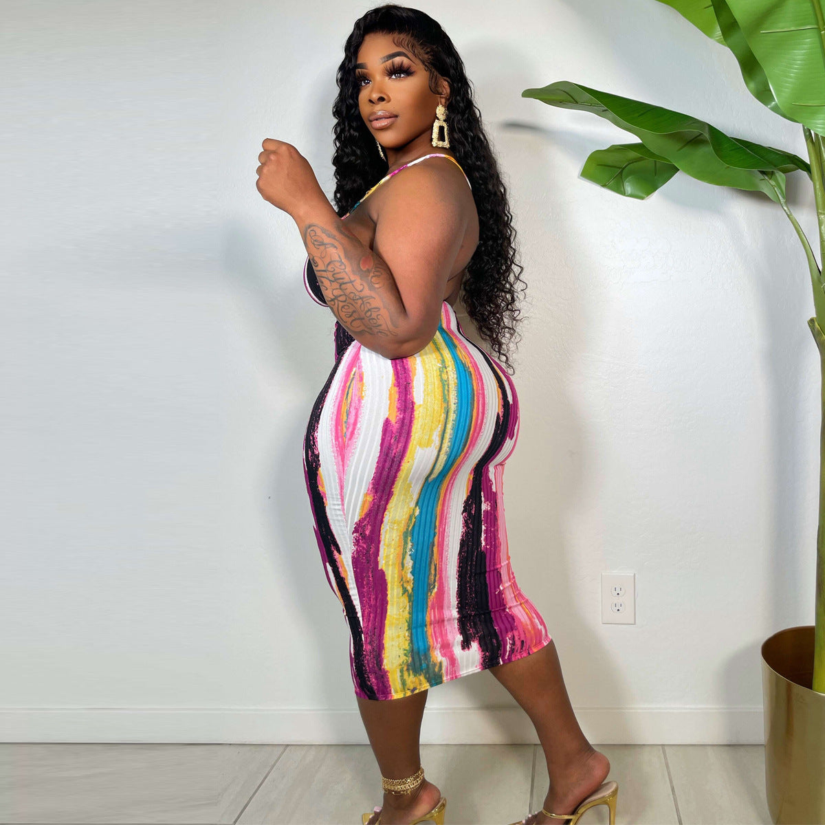 Sexy Sexy Printed Spaghetti Strap Midi Dress