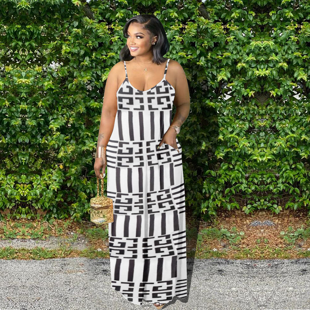 Sexy Plus Size Printed Sleeveless Sling Maxi Dress