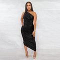 Sexy Sexy Solid Color Sloping Shoulder Ruched Slim Dress