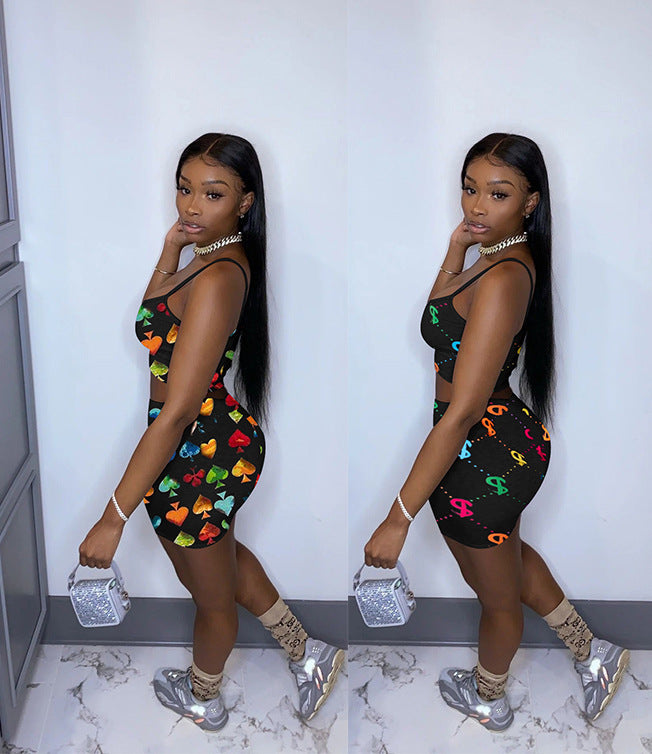 Sexy Fashion Print Camisole Shorts Two Piece Set