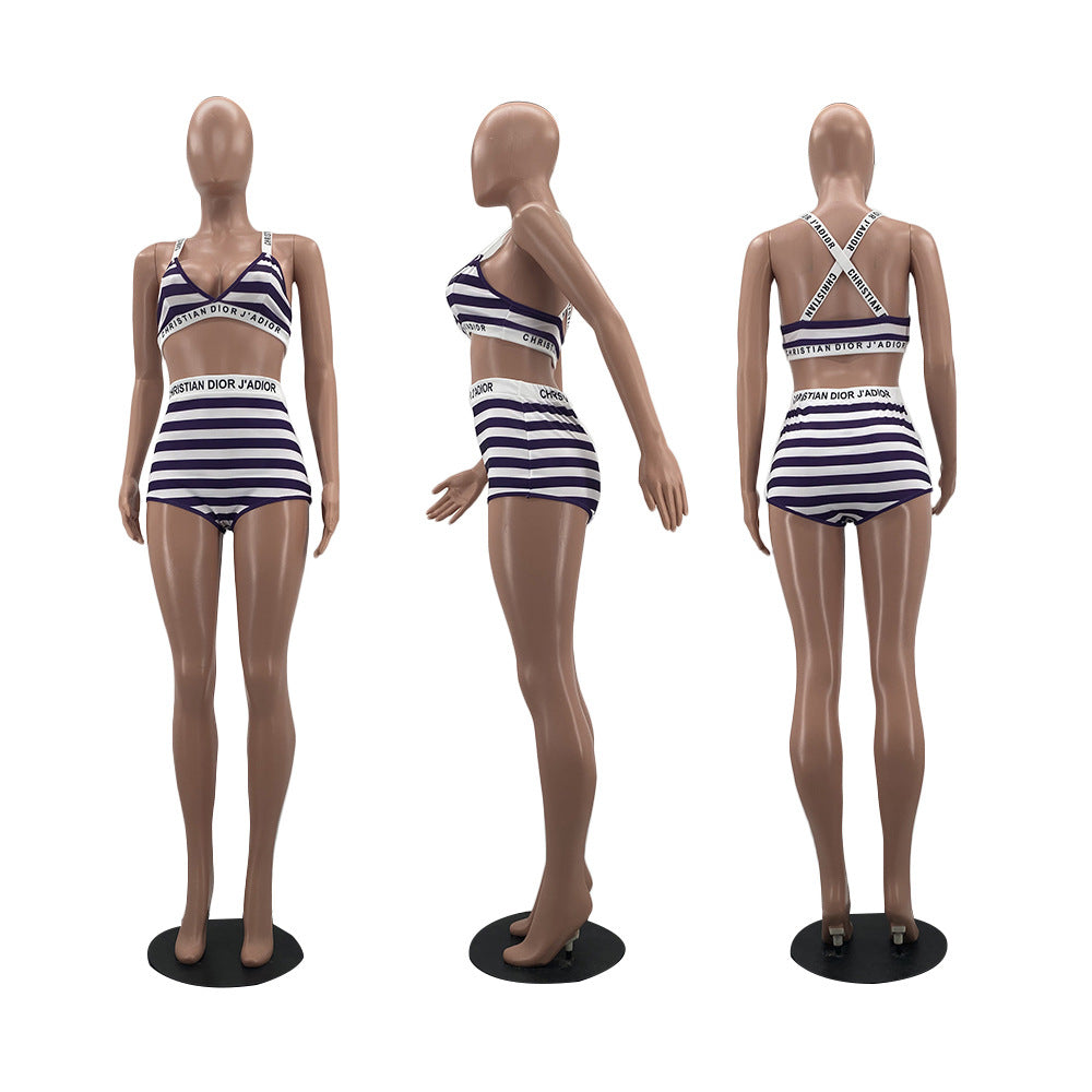Sexy Sexy Striped Two Piece Shorts Set