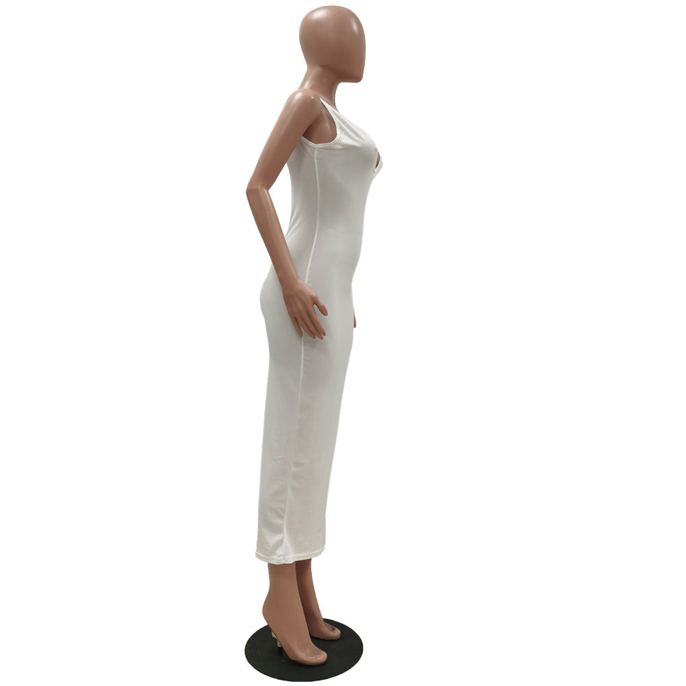 Sexy Solid Color Casual Slim Sleeveless Vest Long Dress