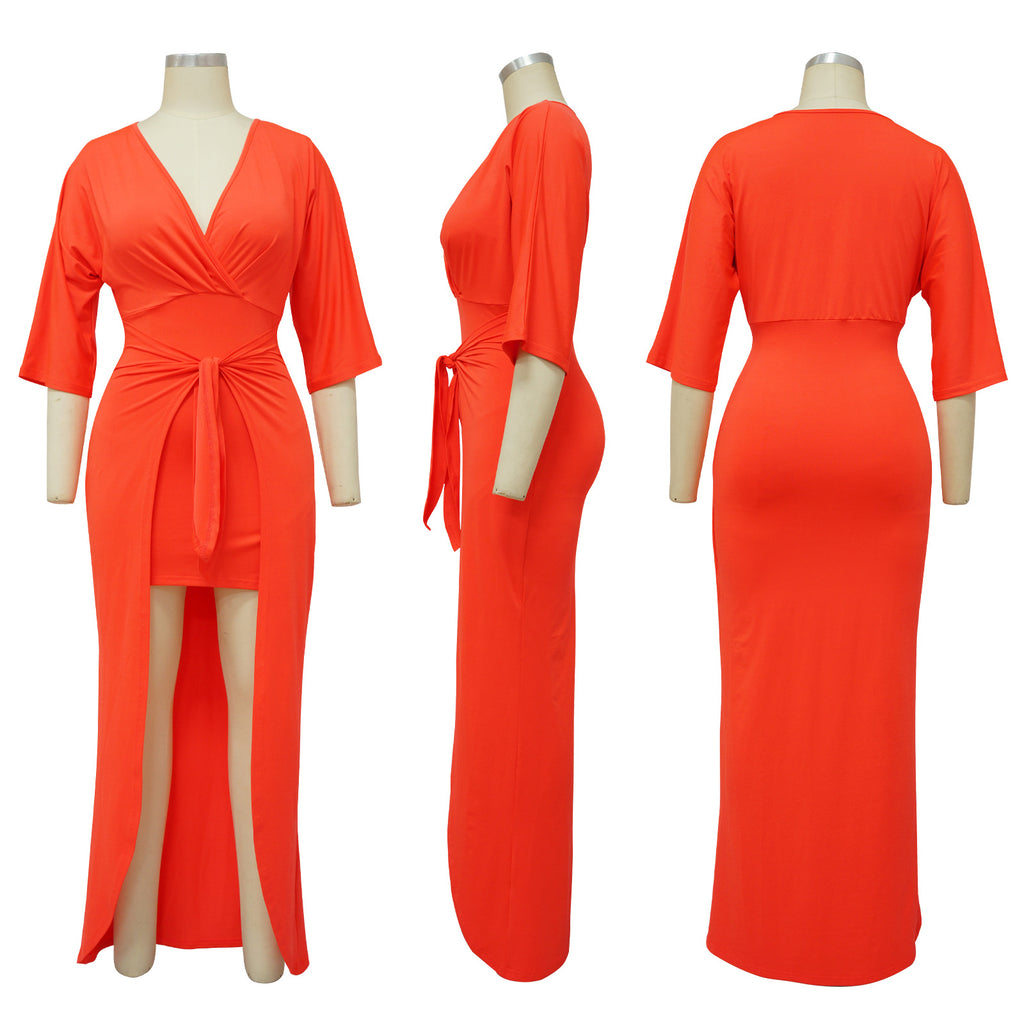 Sexy Casual Solid Color V-Neck Lace-Up Dress