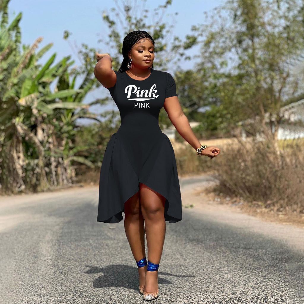 Sexy Plus Size Pink Letter Print Knee Lenght Dress