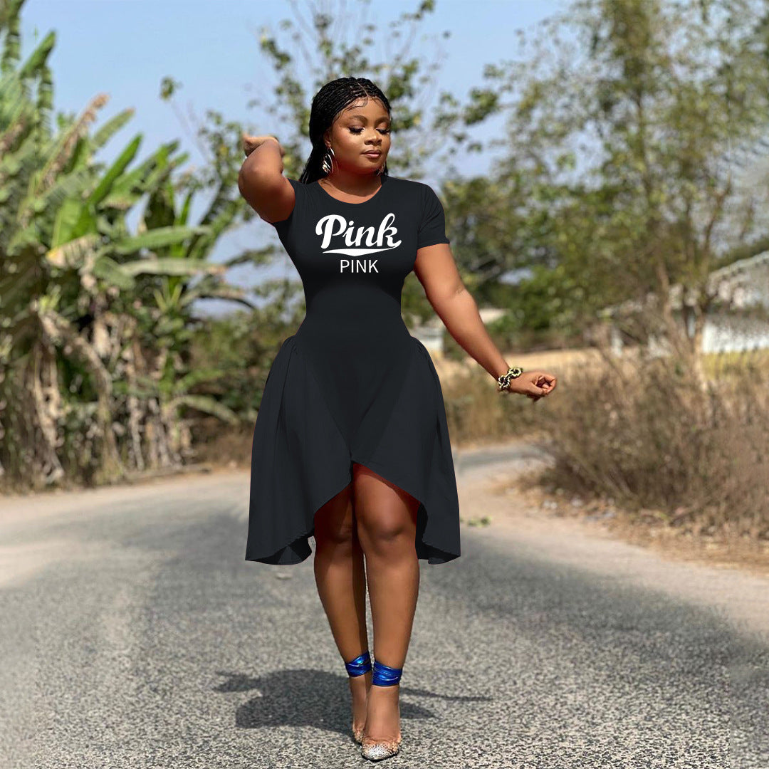 Sexy Plus Size Pink Letter Print Knee Lenght Dress